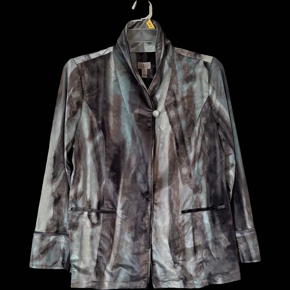 LOGO by Lori Goldstein Printed Velvet Shawl Collar Blazer Cool Tone A705833